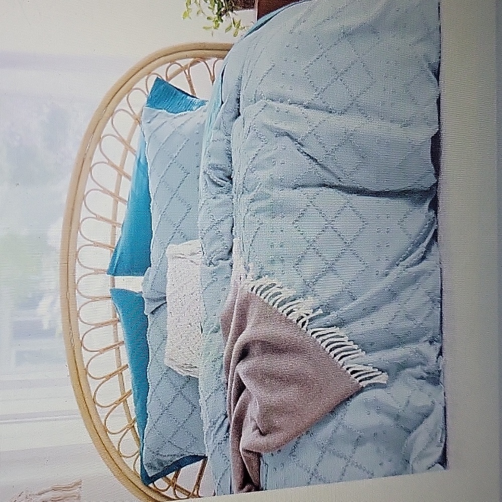 Bedsure Boho duvet cover set light aqua King 104x90" tufted shabby chic New